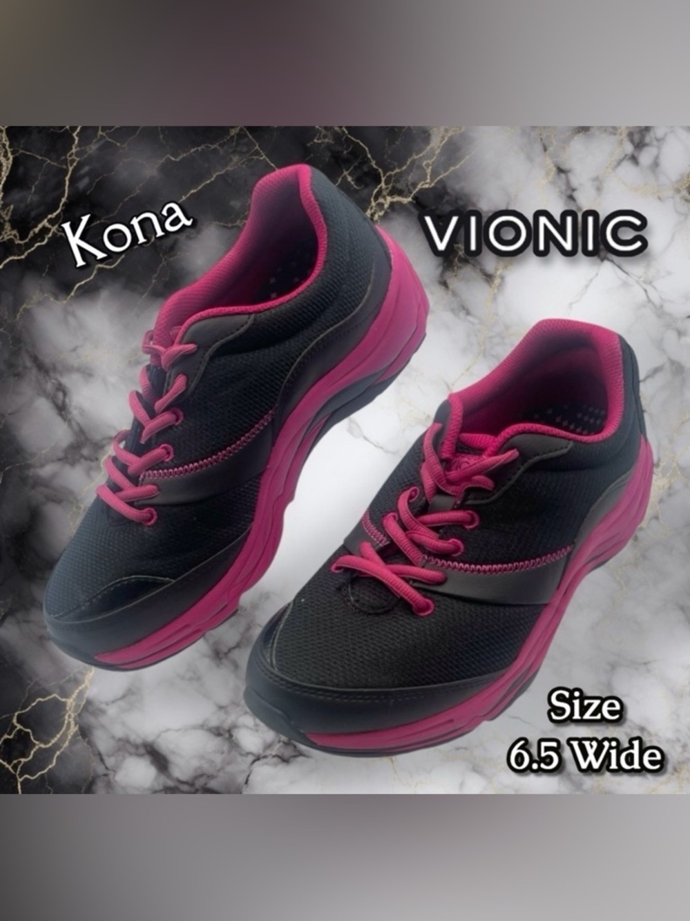 Vionic Kona Women's Sneakers in Black and Pink Size 6.5 Wide